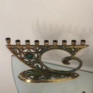 VTG Elegant Brass Menorah Judaica Israel Chanukah 9 Candle Rare Signed Israel